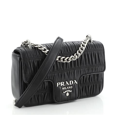 prada nappa gaufre black shoulder bag|PRADA Nappa Gaufre Flap Shoulder Bag Black .